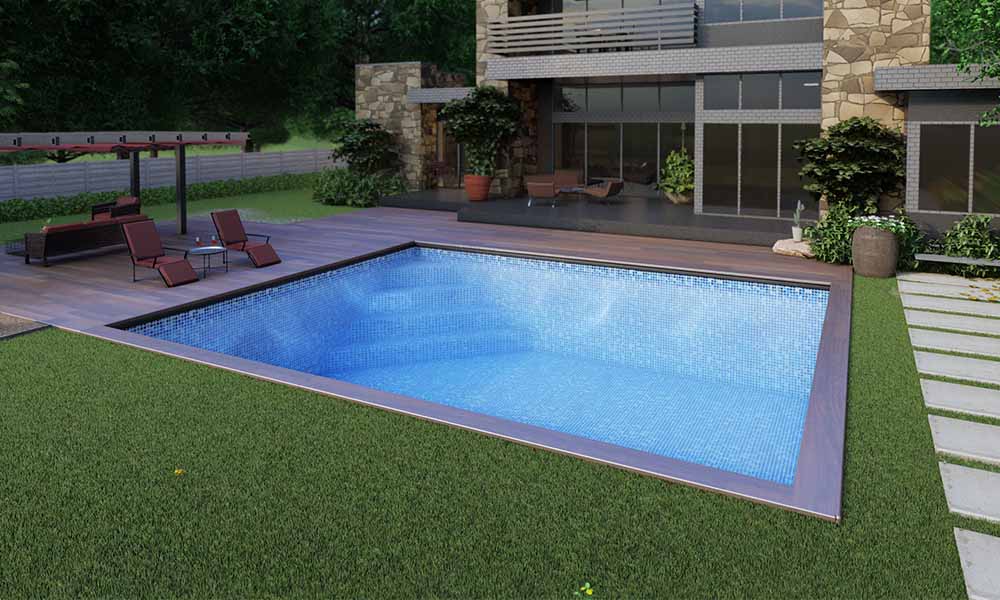 Fully inground 16x20 Ecopool container pool with paver deck
