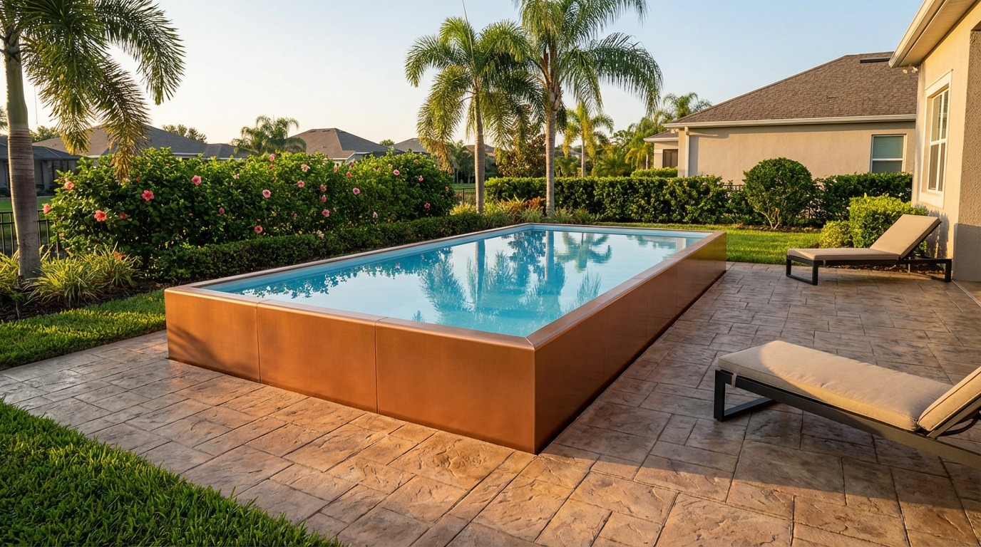 12 x 24 Espresso Copper Aqua Blue Architectural Pool