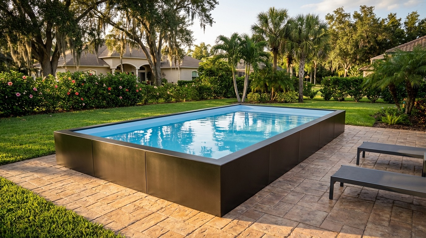 12 x 24 Midnight Black Aqua Blue Architectural Pool