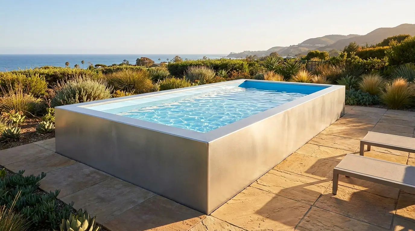 12 x 24 Platinum Silver Aqua Blue Architectural Pool