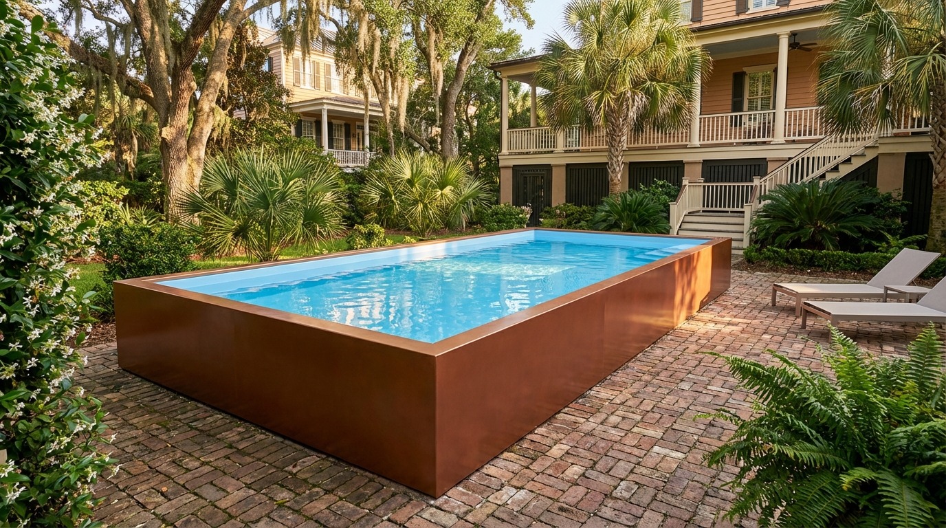 12 x 28 Espresso Copper Aqua Blue Architectural Pool