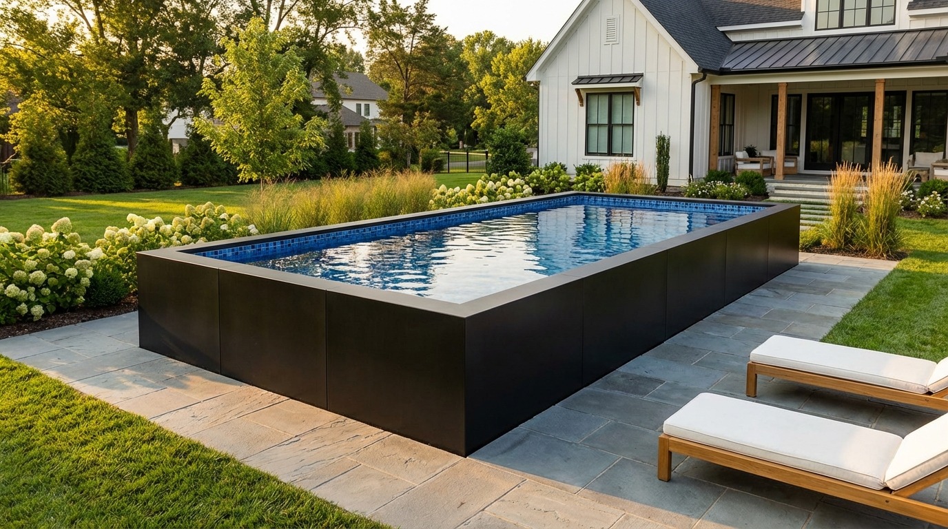 12 x 28 Midnight Black Mystic Blue Architectural Pool