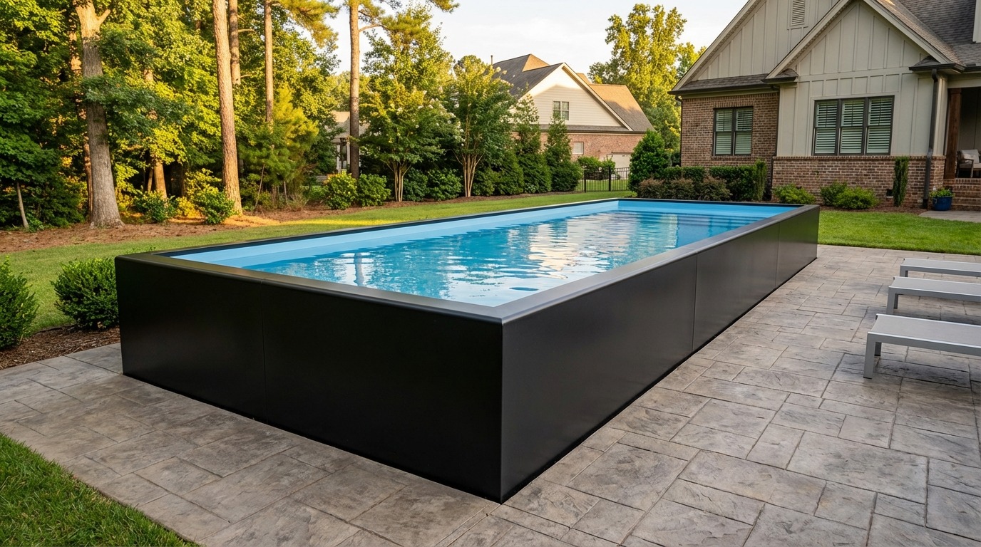 12 x 28 Midnight Black Aqua Blue Architectural Pool