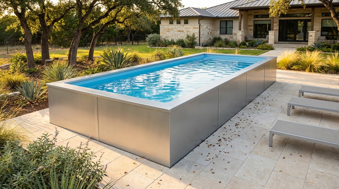12 x 28 Platinum Silver Aqua Blue Architectural Pool