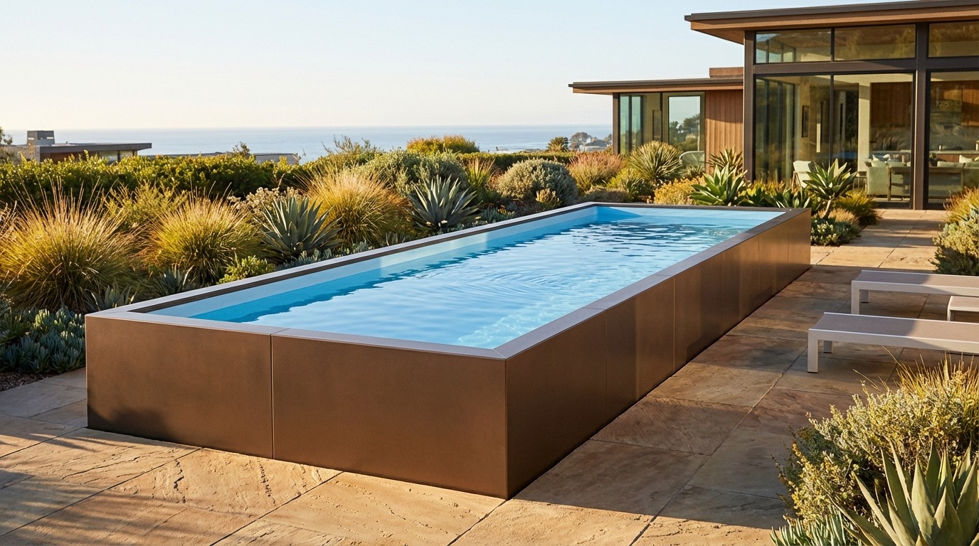 12 x 32 Canyon Bronze Aqua Blue Architectural Pool
