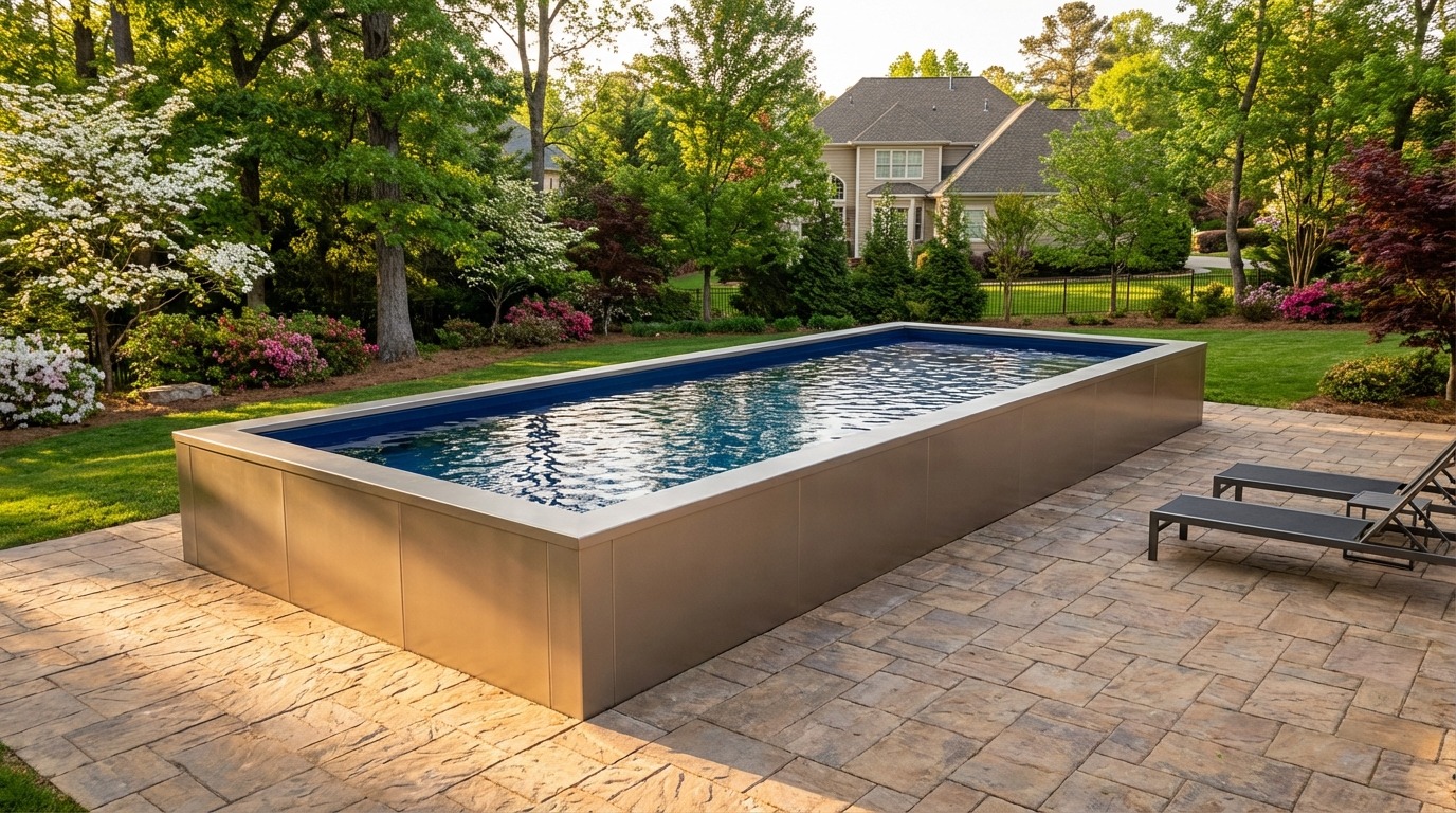 12 x 32 Champagne Mist Deep Sea Blue Architectural Pool
