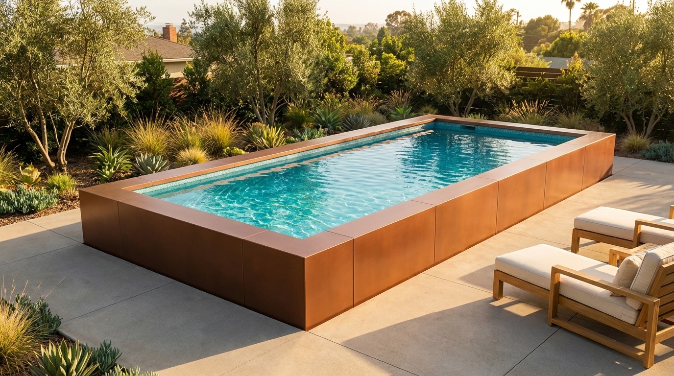 12 x 32 Espresso Copper Blue Topaz Architectural Pool