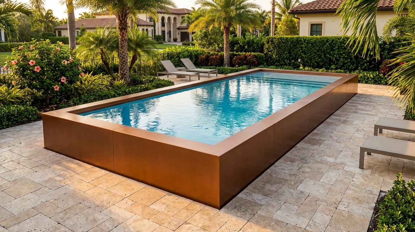 12 x 32 Espresso Copper Aqua Blue Architectural Pool
