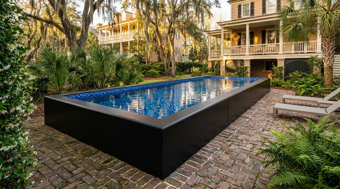 12 x 32 Midnight Black Mystic Blue Architectural Pool