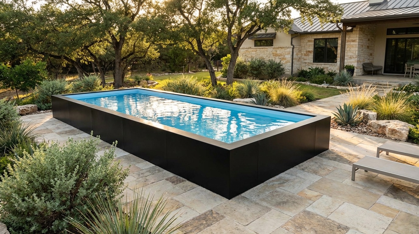 12 x 32 Midnight Black Aqua Blue Architectural Pool