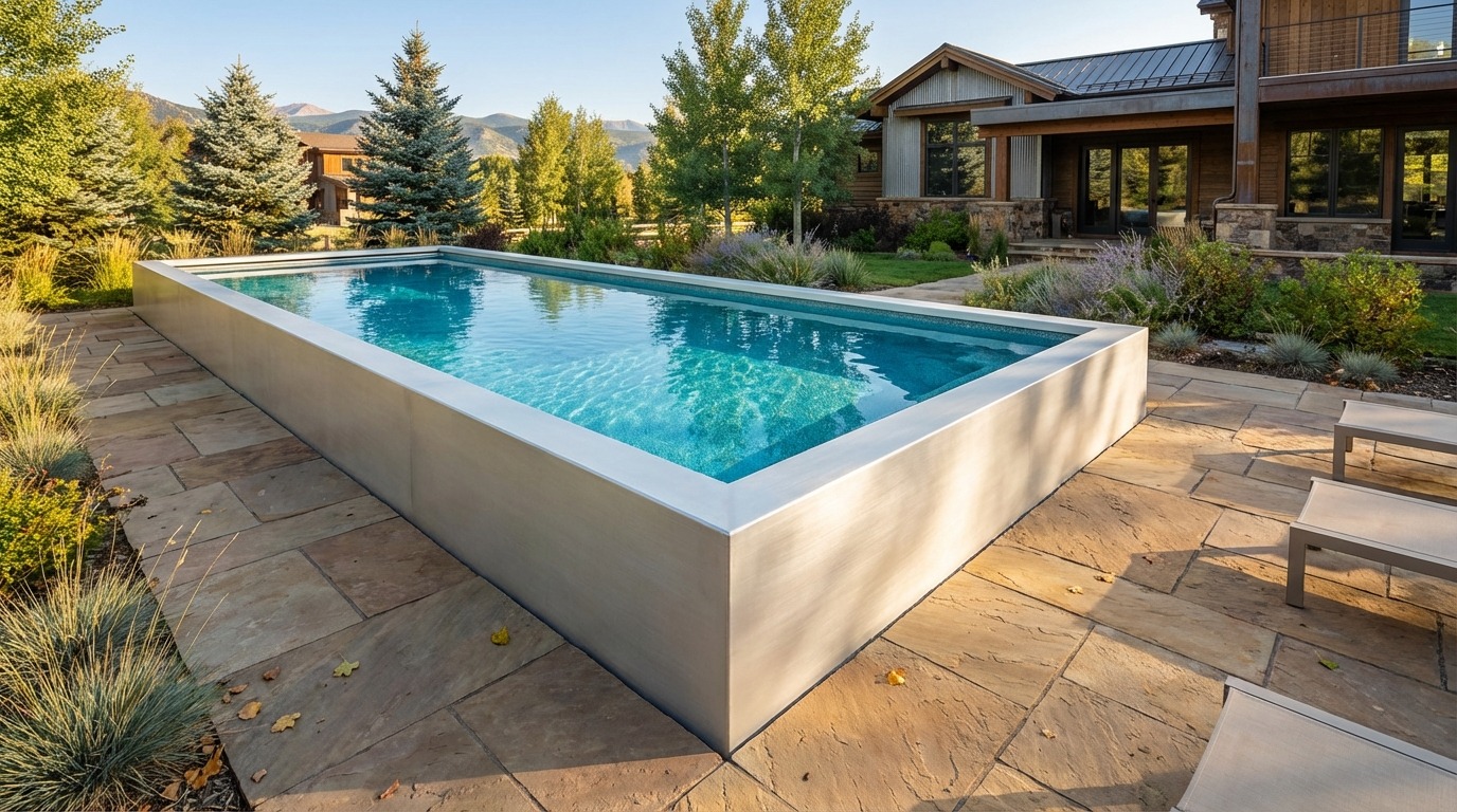 12 x 32 Alpine White Blue Topaz Architectural Pool