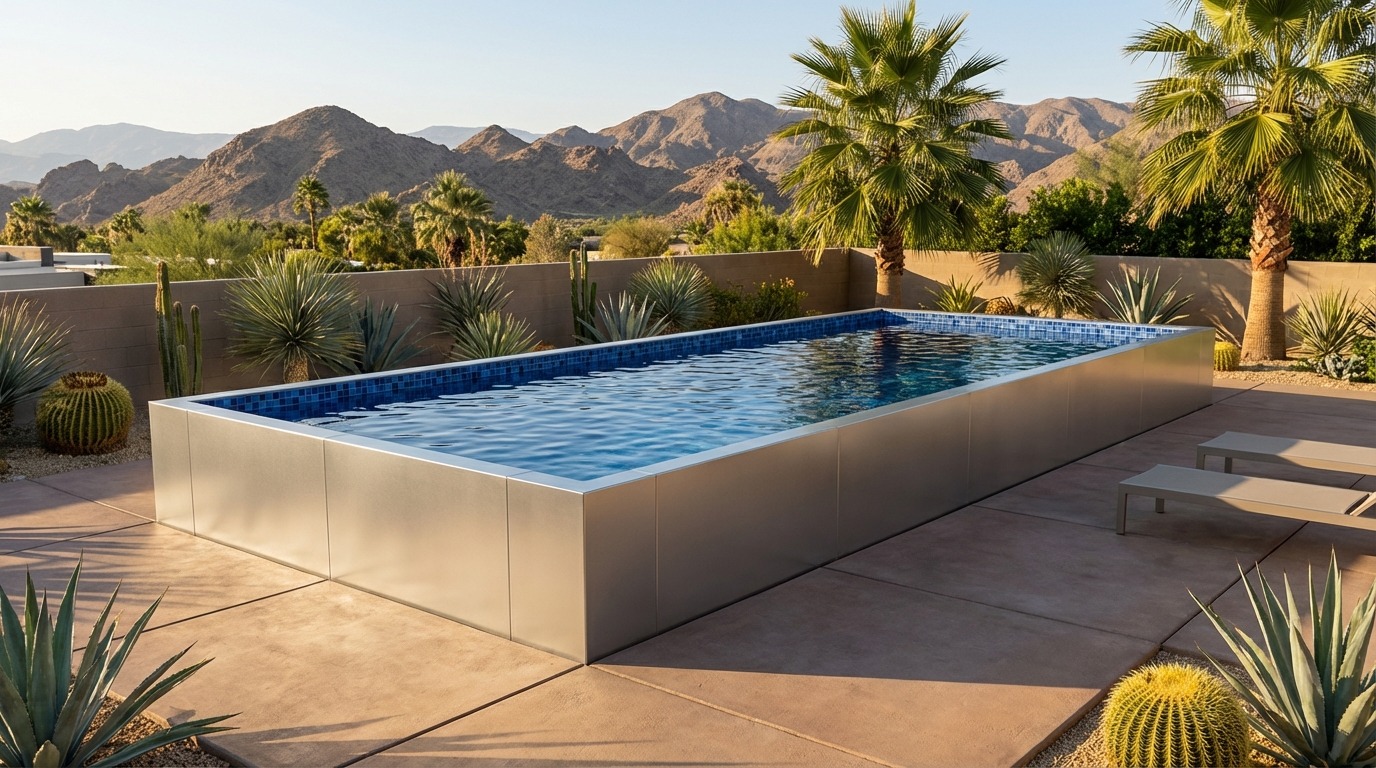 12 x 32 Platinum Silver Mystic Blue Architectural Pool