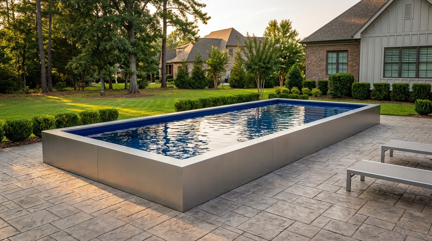 12 x 32 Platinum Silver Deep Sea Blue Architectural Pool