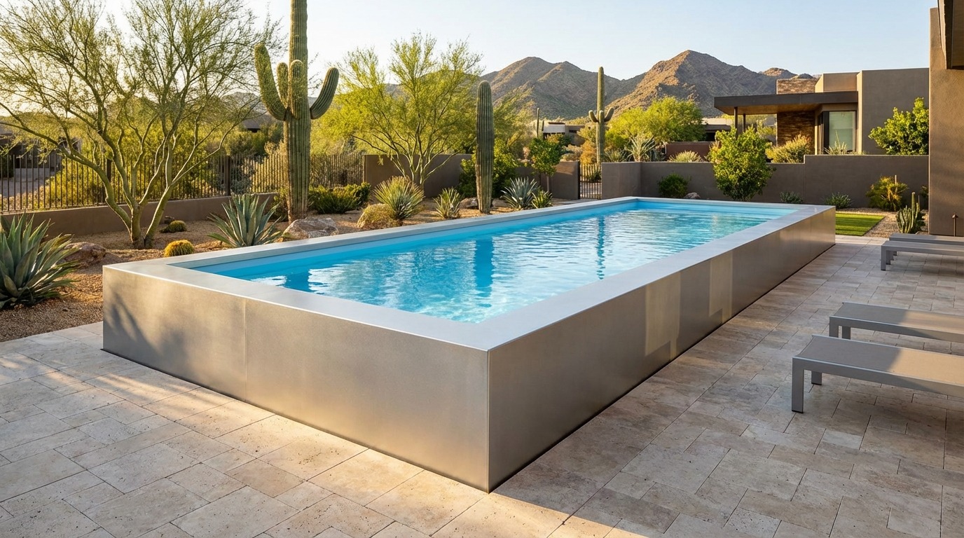 12 x 32 Platinum Silver Aqua Blue Architectural Pool
