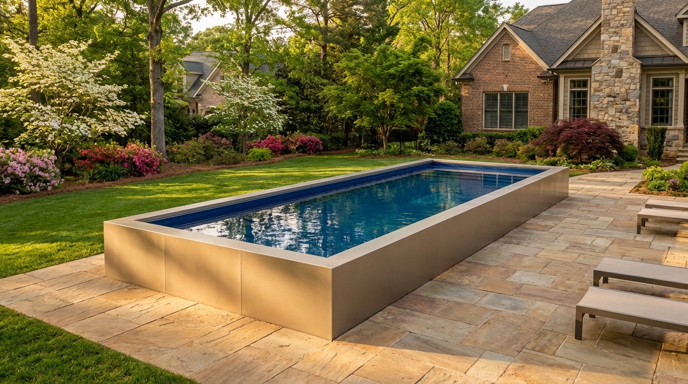 12 x 36 Champagne Mist Deep Sea Blue Architectural Pool