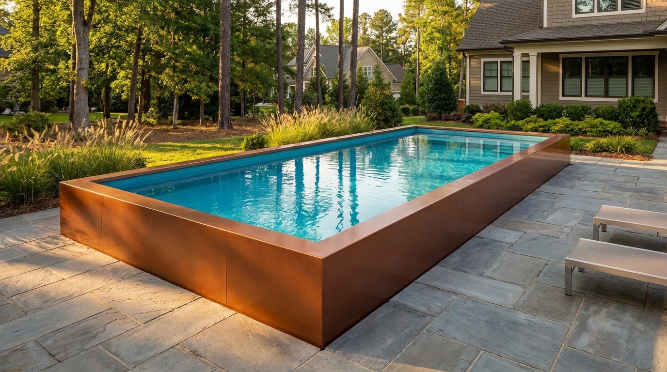 12 x 36 Espresso Copper Blue Topaz Architectural Pool