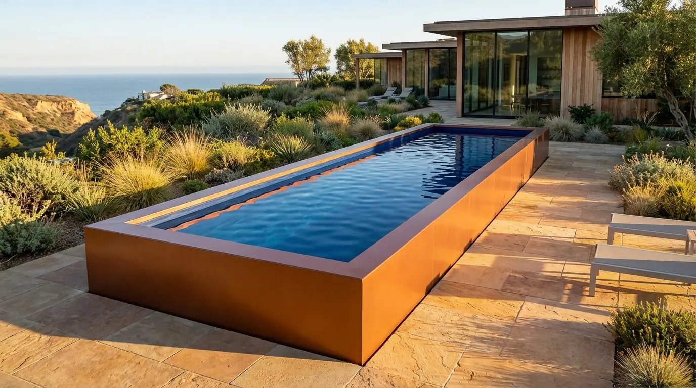 12 x 36 Espresso Copper Deep Sea Blue Architectural Pool