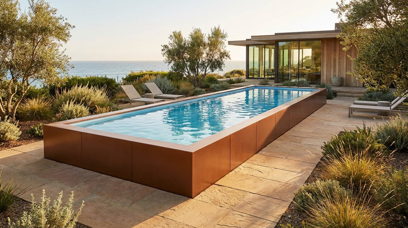 12 x 36 Espresso Copper Aqua Blue Architectural Pool