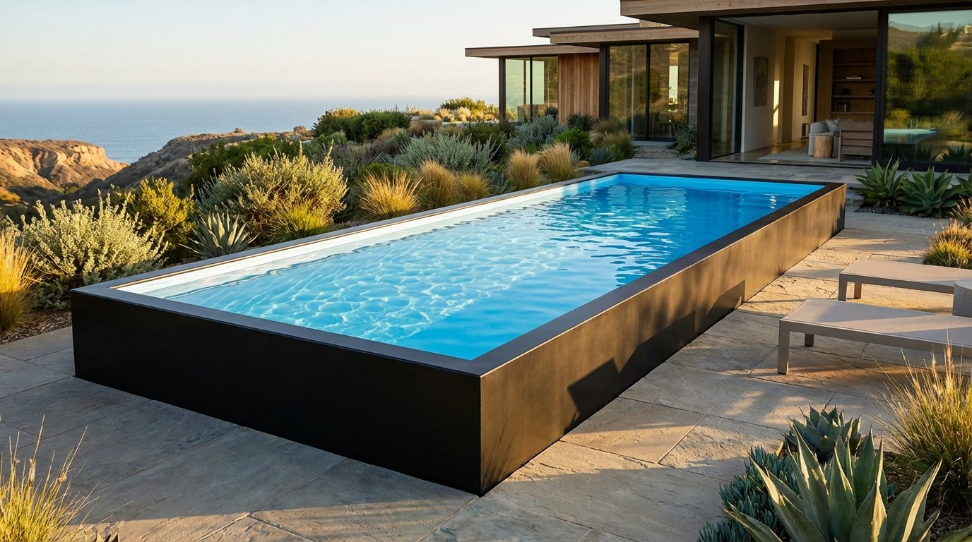 12 x 36 Midnight Black Aqua Blue Architectural Pool