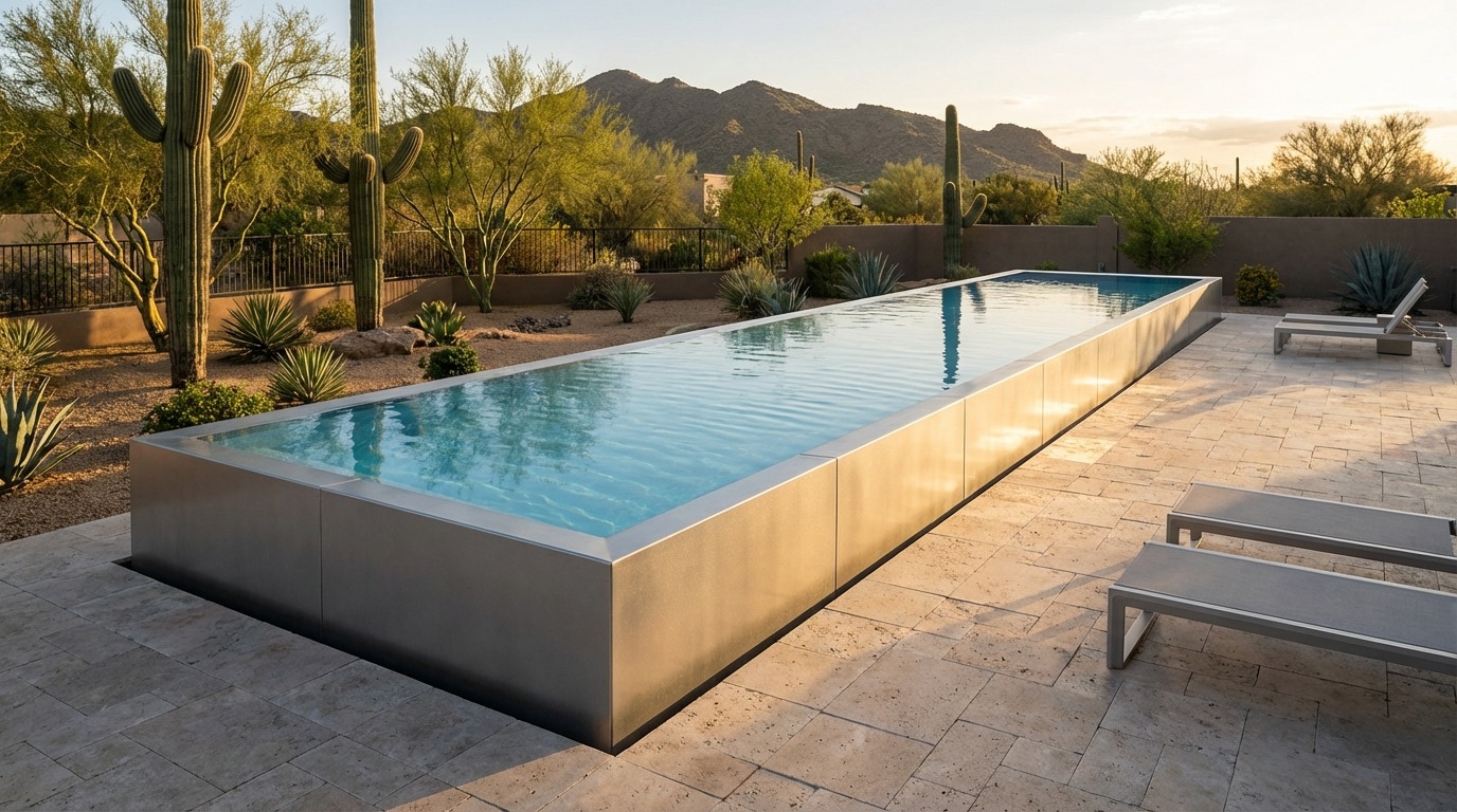 12 x 40 Platinum Silver Aqua Blue Architectural Pool
