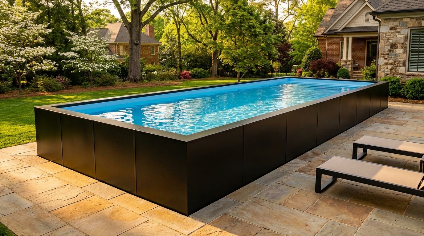12 x 44 Midnight Black Aqua Blue Architectural Pool