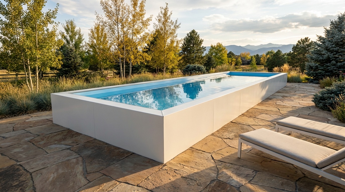 12 x 44 Alpine White Aqua Blue Architectural Pool