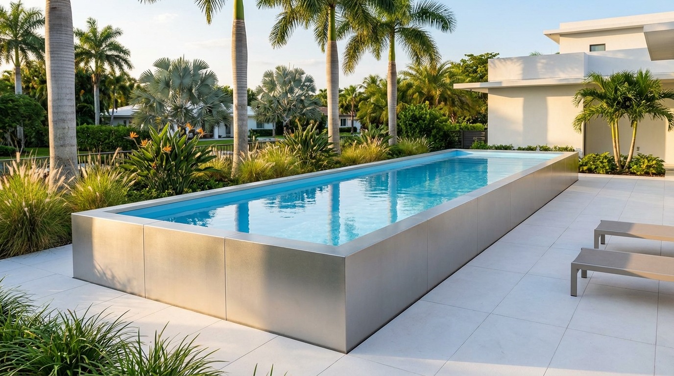 12 x 44 Platinum Silver Aqua Blue Architectural Pool