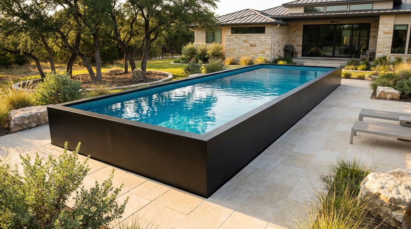 12 x 48 Midnight Black Blue Topaz Architectural Pool