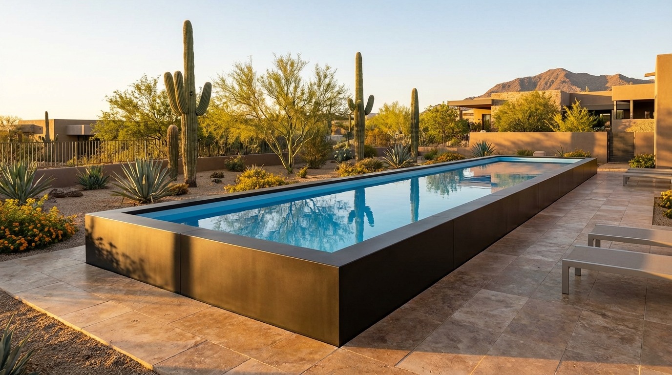 12 x 48 Midnight Black Aqua Blue Architectural Pool