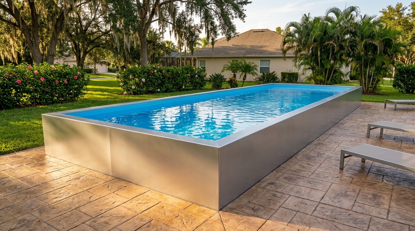 12 x 48 Platinum Silver Aqua Blue Architectural Pool