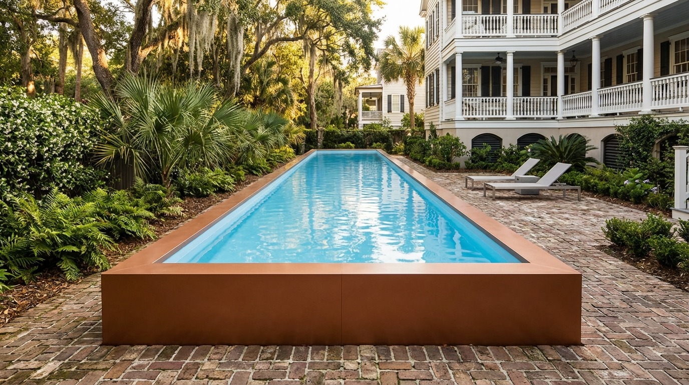12 x 52 Espresso Copper Aqua Blue Architectural Pool