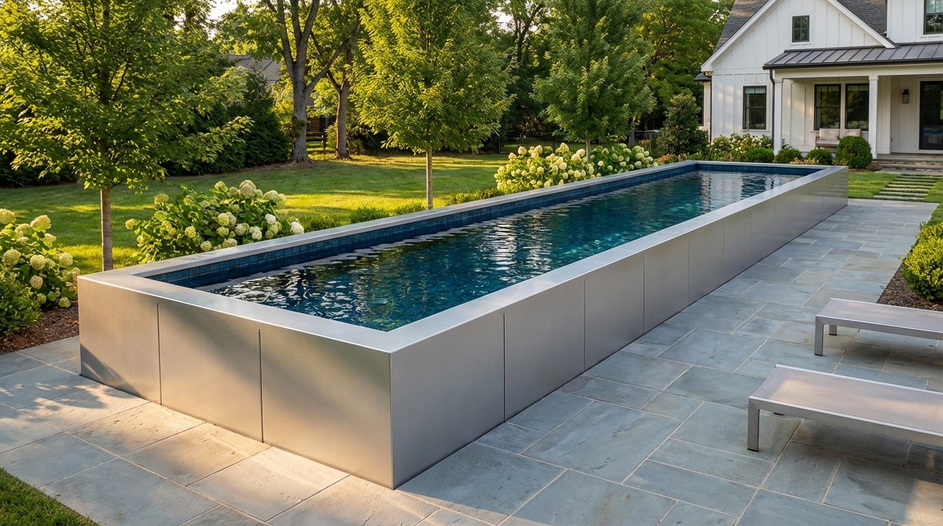 12 x 52 Platinum Silver Black Sapphire Architectural Pool