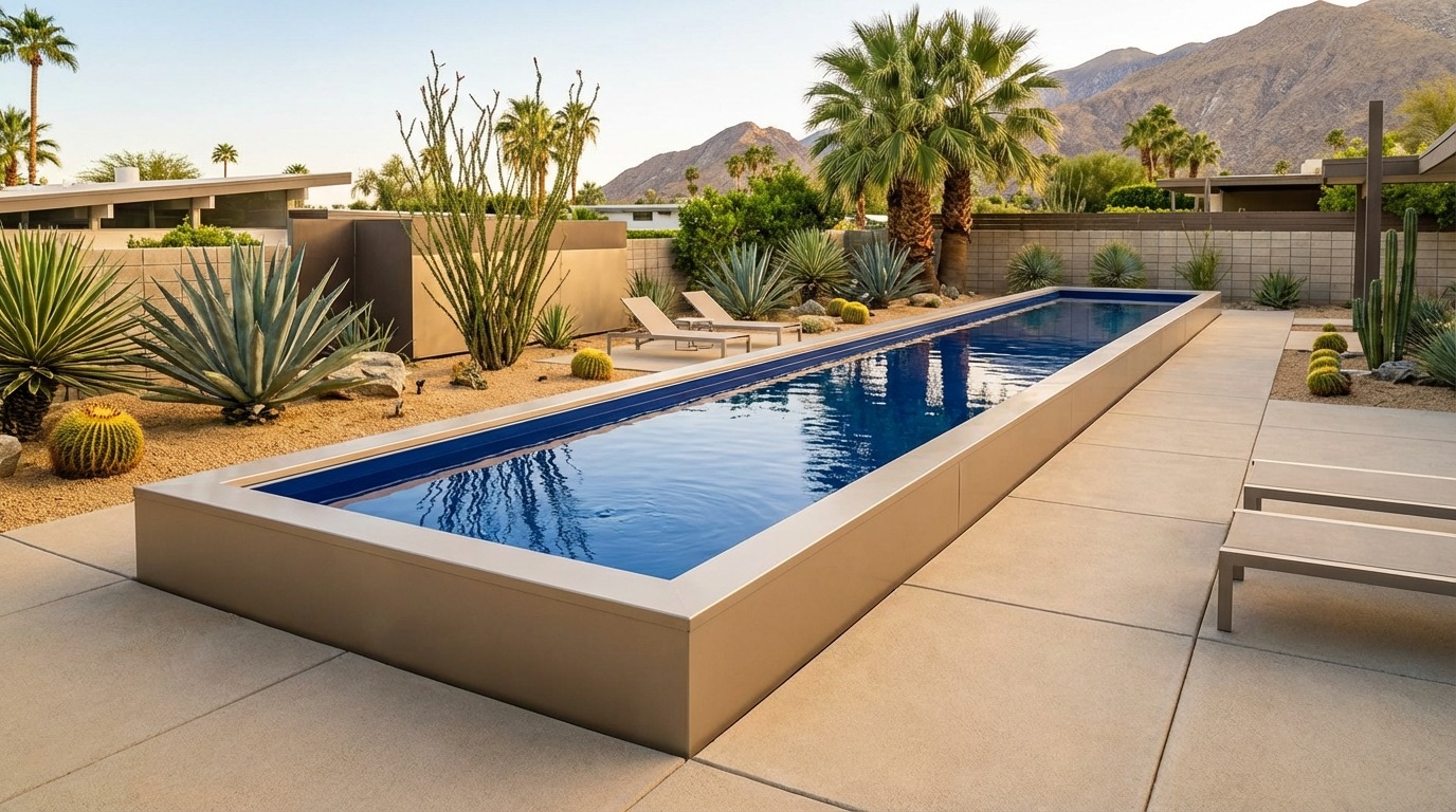 12 x 56 Champagne Mist Deep Sea Blue Architectural Pool