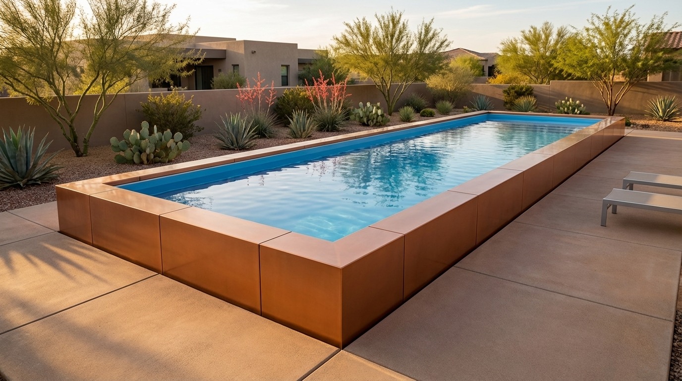 12 x 56 Espresso Copper Aqua Blue Architectural Pool