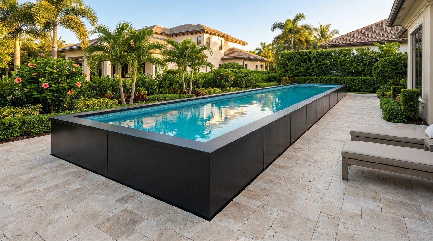 12 x 56 Midnight Black Blue Topaz Architectural Pool