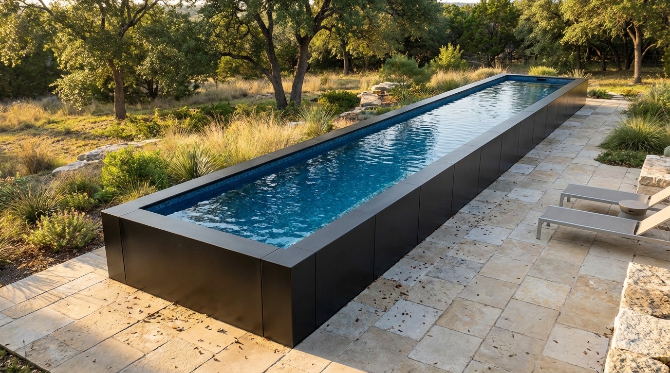 12 x 56 Midnight Black Mystic Blue Architectural Pool