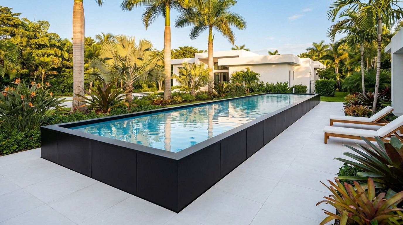 12 x 56 Midnight Black Aqua Blue Architectural Pool