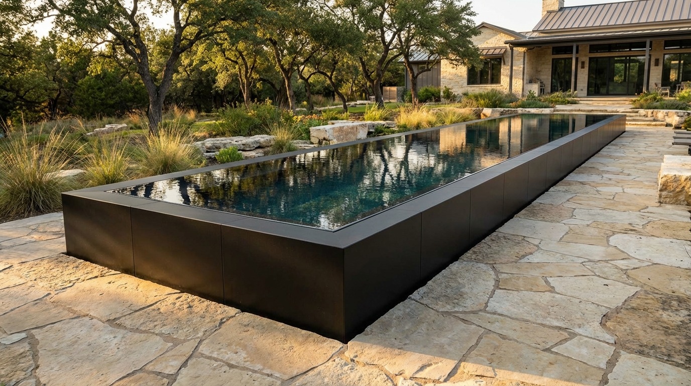 12 x 56 Midnight Black Titanium Stone Architectural Pool