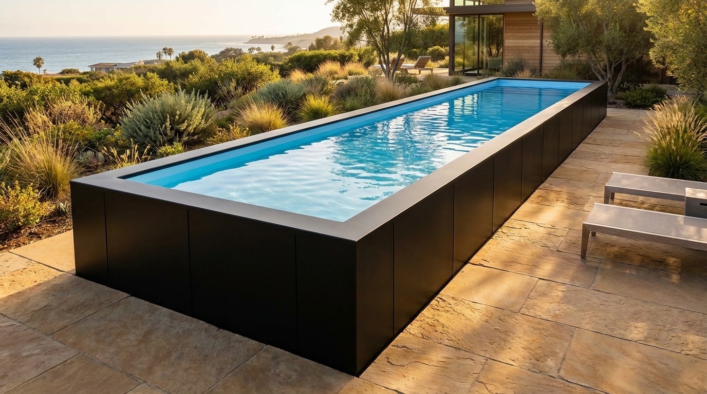 12 x 60 Midnight Black Aqua Blue Architectural Pool