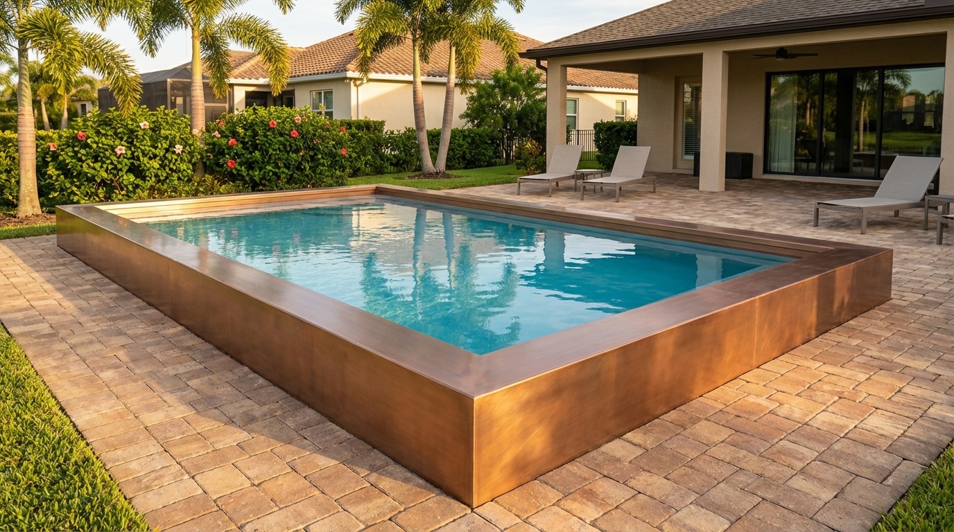 16 x 20 Espresso Copper Aqua Blue Architectural Pool