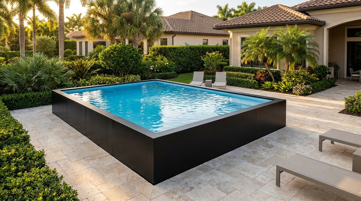 16 x 20 Midnight Black Aqua Blue Architectural Pool