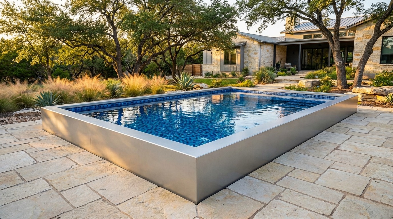 16 x 20 Platinum Silver Mystic Blue Architectural Pool