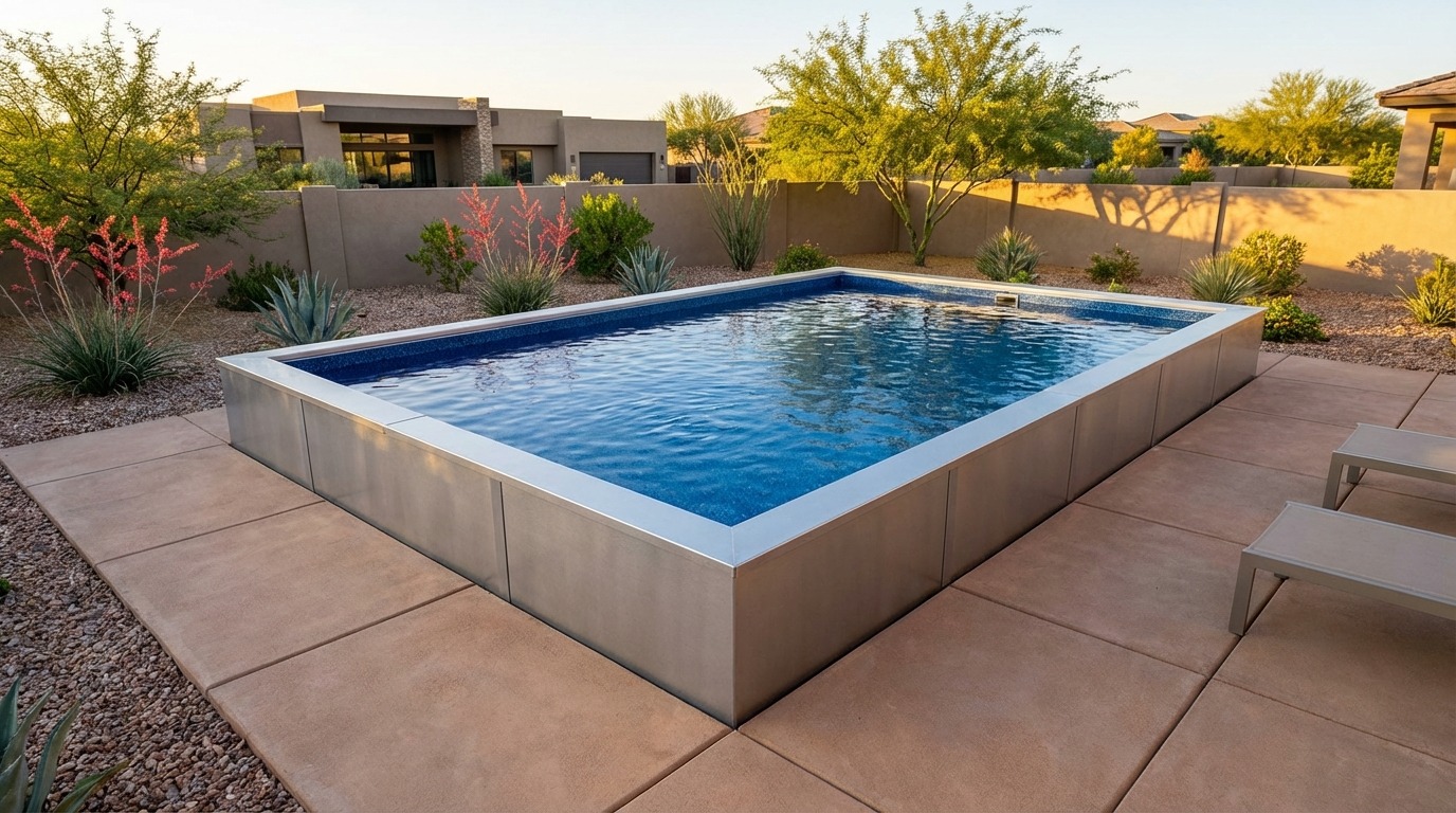 16 x 20 Platinum Silver Deep Sea Blue Architectural Pool