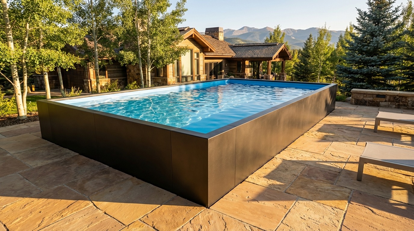 16 x 24 Midnight Black Aqua Blue Architectural Pool