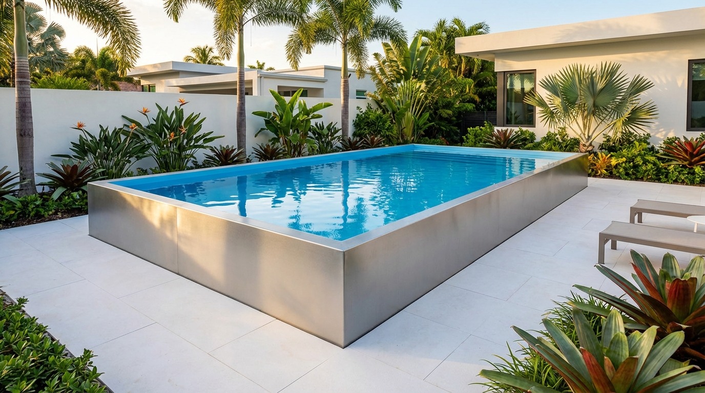16 x 24 Platinum Silver Aqua Blue Architectural Pool
