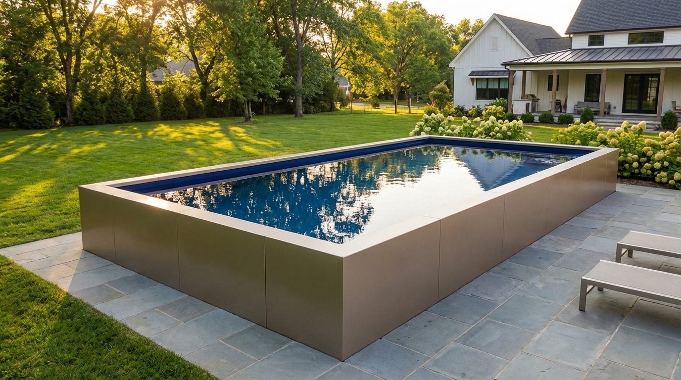 16 x 28 Champagne Mist Deep Sea Blue Architectural Pool