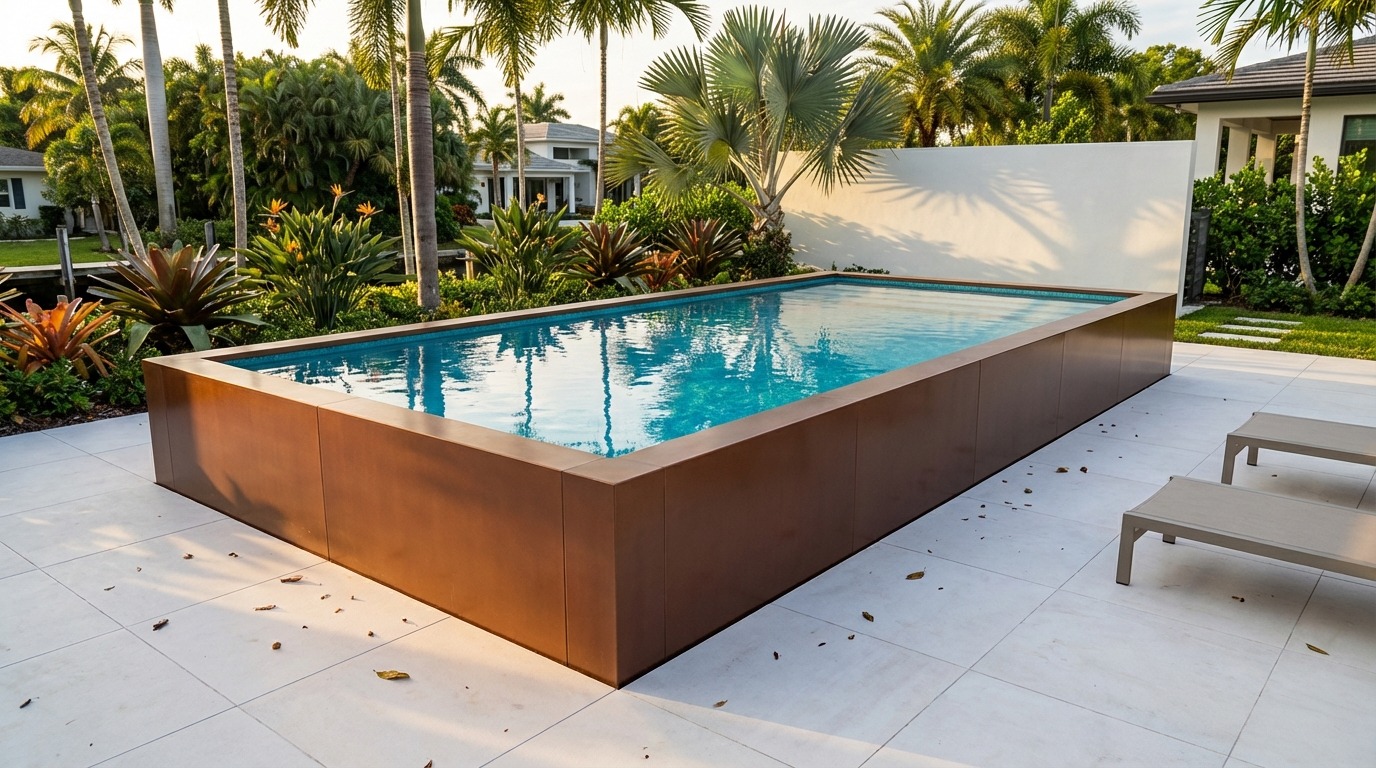 16 x 28 Espresso Copper Blue Topaz Architectural Pool