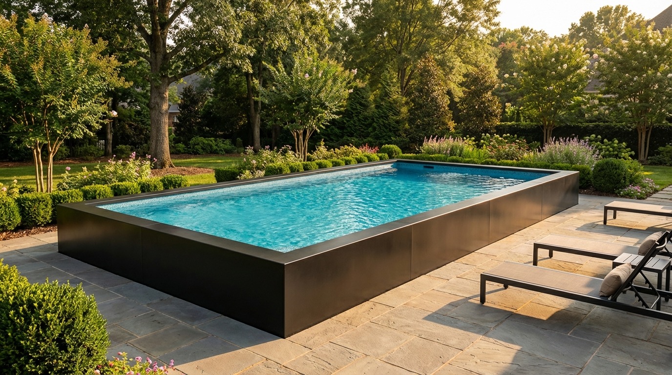 16 x 28 Midnight Black Blue Topaz Architectural Pool