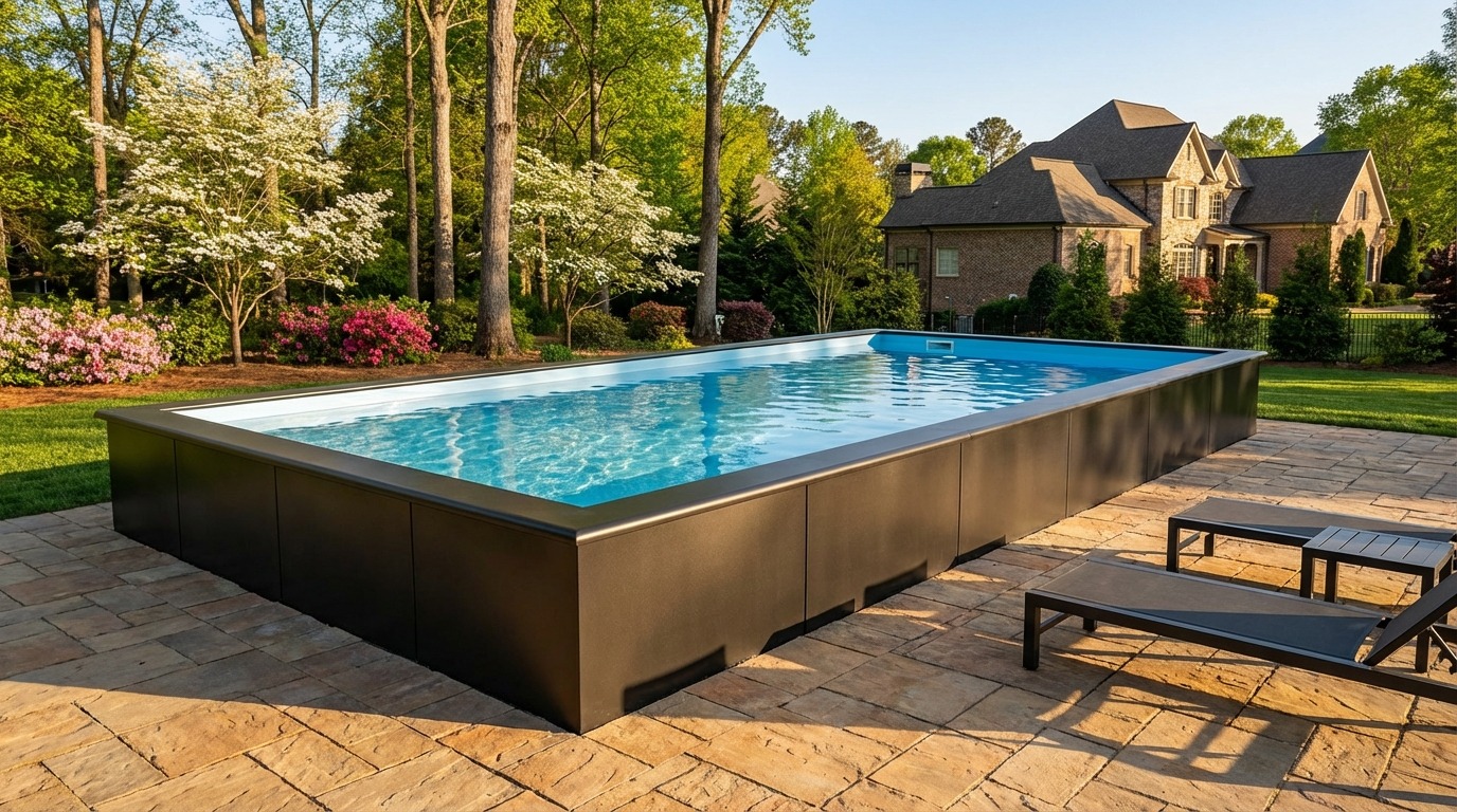 16 x 28 Midnight Black Aqua Blue Architectural Pool