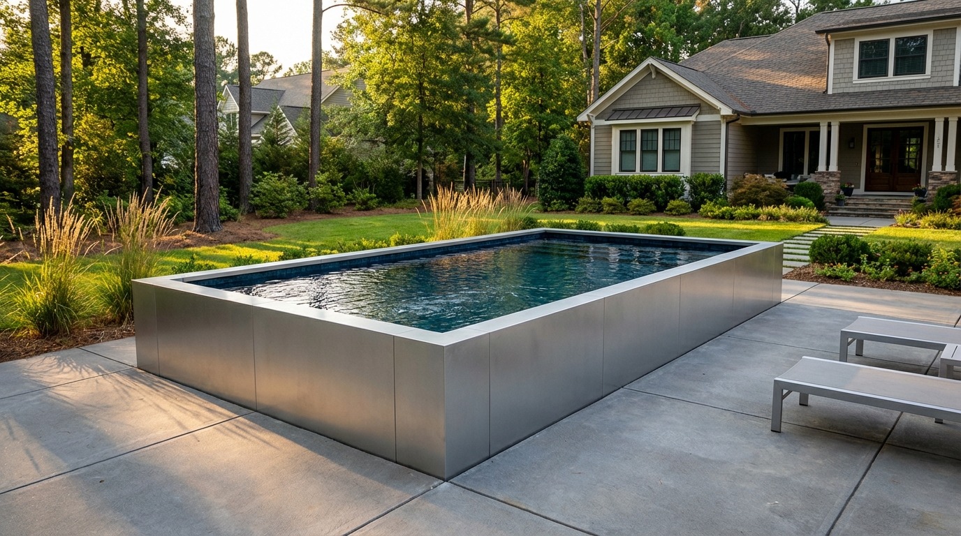 16 x 28 Platinum Silver Black Sapphire Architectural Pool